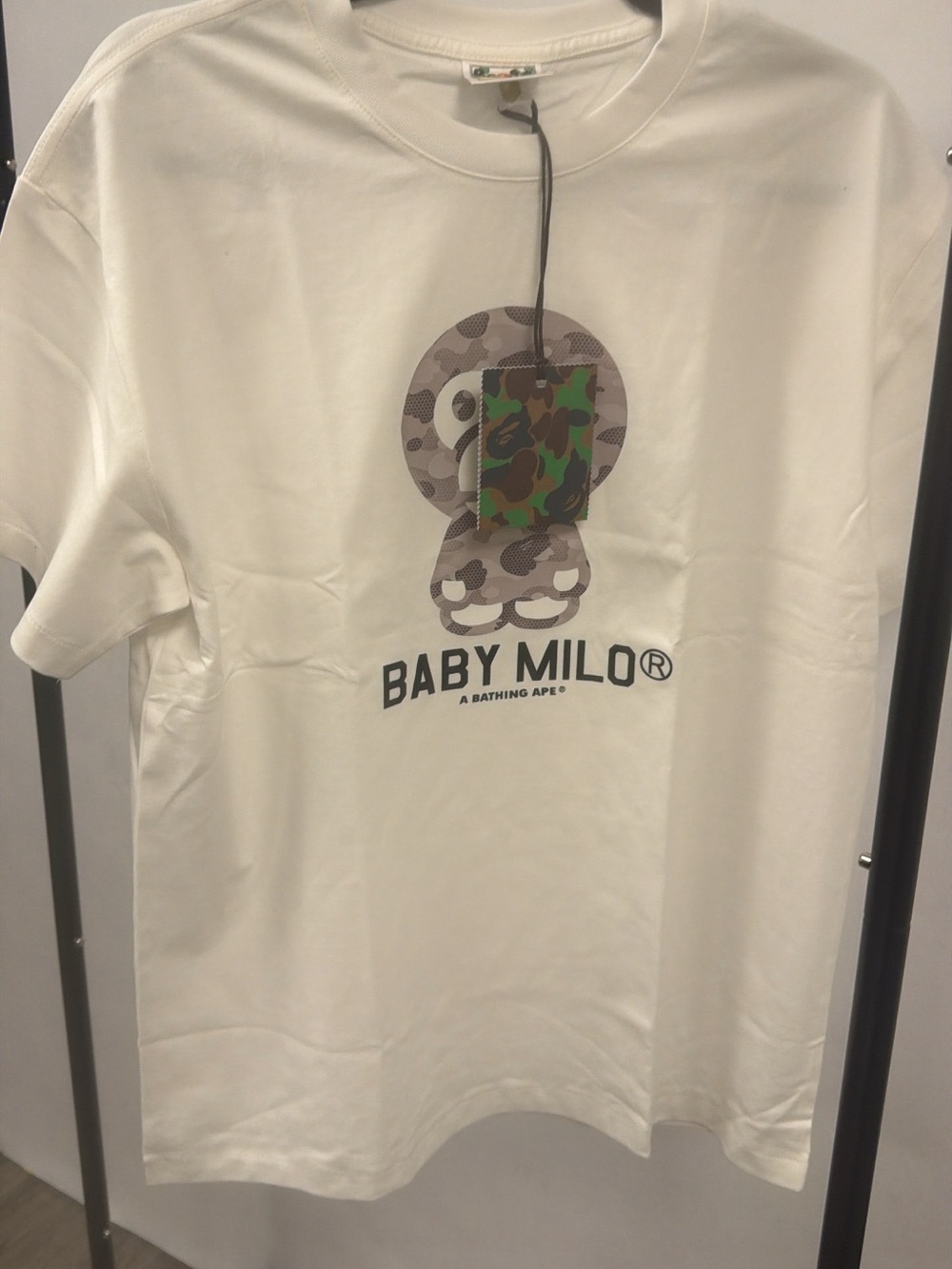 Bape Baby Milo Cream Graphic Tee with Camo Print